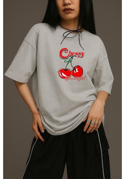 Cherry Sweat Gil Oversize Tişört Gri