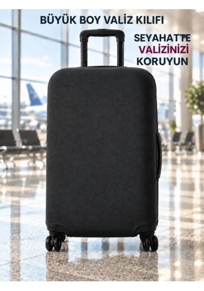 Beylini Valiz Kılıfı Likralı Esnek Çizilme Önleyici Yıkanabilir Dayanıklı Koruyucu Kumaş Bavul Koruyucu Büyük Boy Siyah