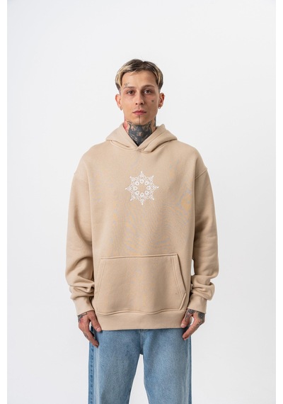Respire Erkek Itsbyzey Nakışlı Kapüşonlu Oversize Hoodie Bej