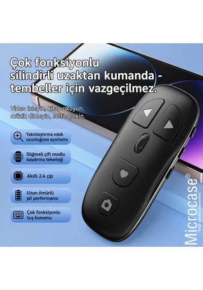 Microcase Telefon Ve Tablet Uyumlu Bluetooth Uzaktan Kumanda Video Kaydırıcı Sayfa Çevirici Tiktok Yüzüğü Al5783 Siyah
