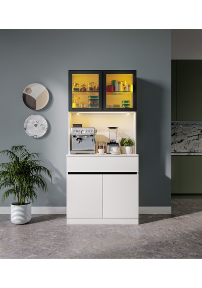 Lotus Mini Kahve Köşesi Komple Mdf Led Aydınlatmalı Mutfak Dolabı Beyaz