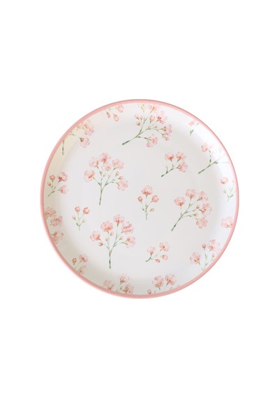 Keramika Minimal Çiçek Pasta Tabağı 20 Cm 4 Adet Çok Renkli