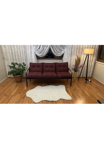 Modern Avcılar Balkon, Bahçe, Cafe - Metal Kanepe Koltuk Takımı 3 Lü Bordo