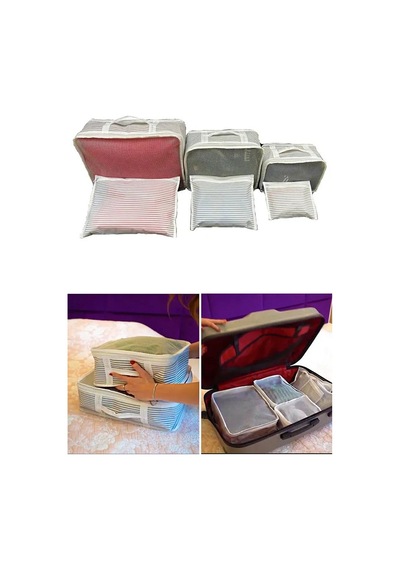 6'lı Valiz Düzenleyici Set - Çizgili Gri