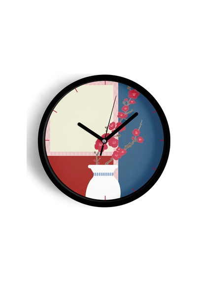 Soyut - Bohem - Çiçek Temalı Modern Duvar Saati - 30cm - Önü Camlı Siyah Kasa - Sessiz Mekanizma-jh0484 Siyah