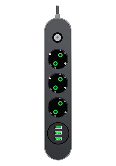 Termal Akım Korumalı Akıllı 3 Lü Grup Priz Ve 3 Lü Usb Şarj Portu 2m Uzatma Kablolu 0