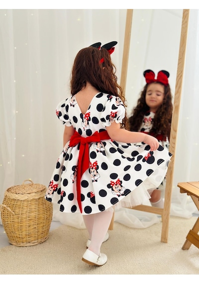 H L Y Karol Tasarım Beyaz Mickey Mouse Vintage Kız Bebek Elbise,doğum Günü Elbise,fotoğraf Çekim Elbise,0-12 Yaş Uygun Beyaz