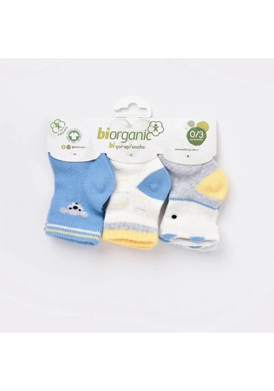 Biorganic Papyonlu Koala 3'lü Bebek Çorabı 68447 Mavi