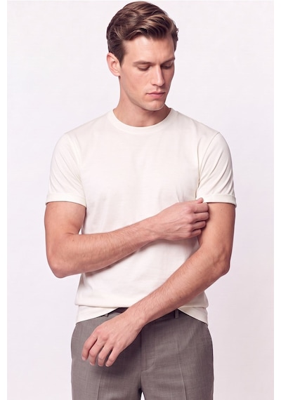 Efor Comfort Fit Pamuklu Bisiklet Yaka Ekru Tişört Ts 929