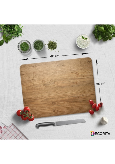 Decorita Cam Kesme Tahtası Cam Kesme Tablası Retro Ahşap Görünümlü 30 x 40 CM