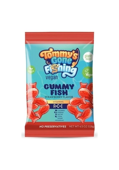 Tommy S Gone Fishing Bitki Bazlı Çilekli Gummy Fish Ve Lezzetli Vegan Atıştırmalık 128 G
