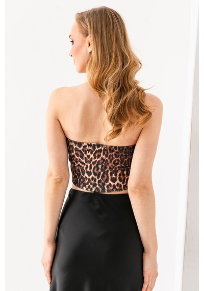 Giysa Kadın Büzgülü Asimetrik Kesim Straplez Bluz Leopar - 2453 LEOPAR