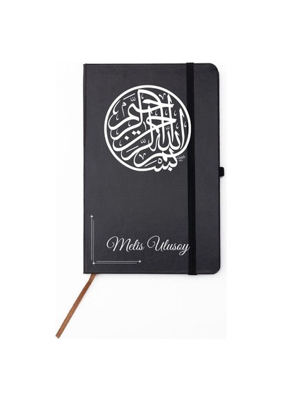 Kişiye Özel Besmele Hat Yazılı Deri Kapak Hediyelik Defter Siyah