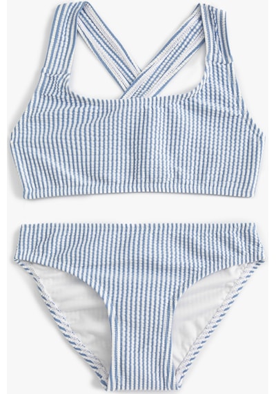 Koton Çizgili Bikini Takımı Çapraz Askılı Mavi Çizgili 4skg00004mm Mavi