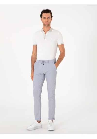 Cacharel Açık Mavi Slim Fit Gofreli Beli Bağcıklı Spor Pantolon Denim