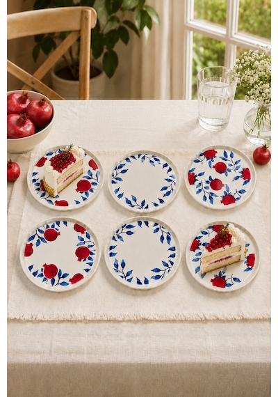 Nar 6'lı Handmade Stackable Seramik Pasta Tabak Seti - Premium Sunum & Kahvaltı Takımı - 20 Cm Beyaz