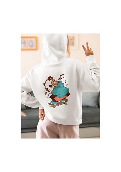 Stil X Sevimli Pandalar Baskılı Kadın Sweatshirt Beyaz-3