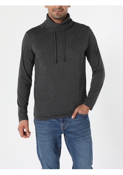 Colin's Regular Fit Yarim Balikci Erkek Antra Melanj Uzun Kol Tişört CL1036982_q1.v1_ANM