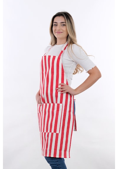 Sweet 3lü Set Ayarlanabilir Askılı Cepli Mutfak Önlüğü Seti 2 Eldiven Kırmızı Çizgili