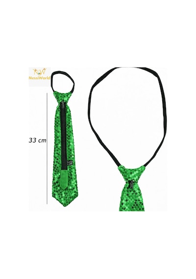 Yeşil Renk Pul Payetli Işıltılı Parti Kravatı 33 Cm 6 Yaş