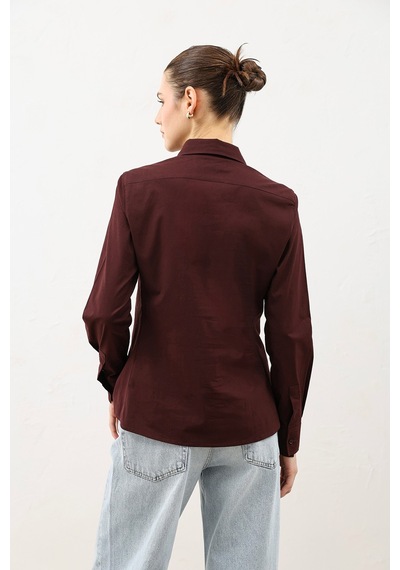 Antioch Basic Slim Fit Kadın Gömlek Bordo
