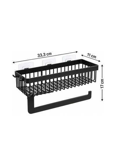 Porsima 161244-010 Yapışkanlı Siyah Metal Mutfak Ve Banyo Rafı Ve Kağıt Havluluklu Mutfak-banyo Düzenleyici