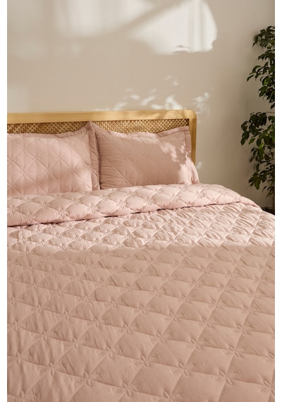 Kaşmir Home Lilly Çiçekli Çift Kişilik Yatak Örtüsü Takımı Pudra Pudra
