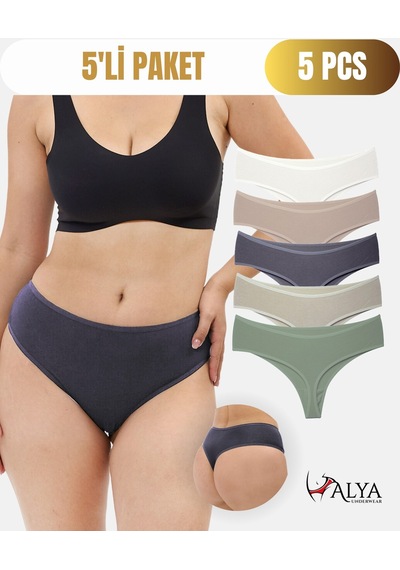 Alya Underwear Kadın Külot Yüksek Bel Tanga, Toparlayıcı - 2 Siyah, 1 Beyaz, 2 Ten S, M, L, Xl, 2xl - 5 Adet Çok Renkli P09
