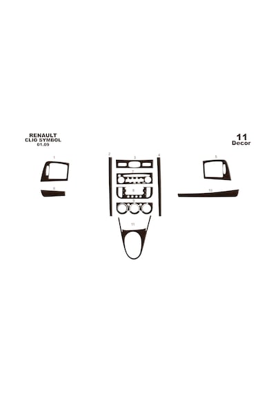 Renault Clio Symbol Torpido Kaplama 2009-201 11 Parça Koyu Meşe