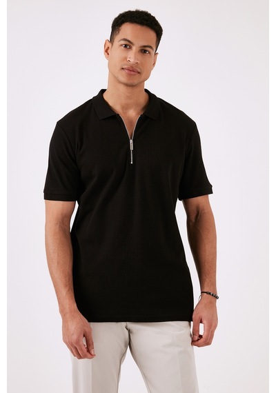Buratti Pamuklu Regular Fit Fermuarlı Erkek Polo Yaka T Shirt 5902738 Siyah