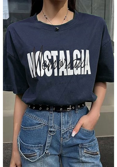 Medinenur Nostalgia Baskılı Unisex Tshirt Lacivert
