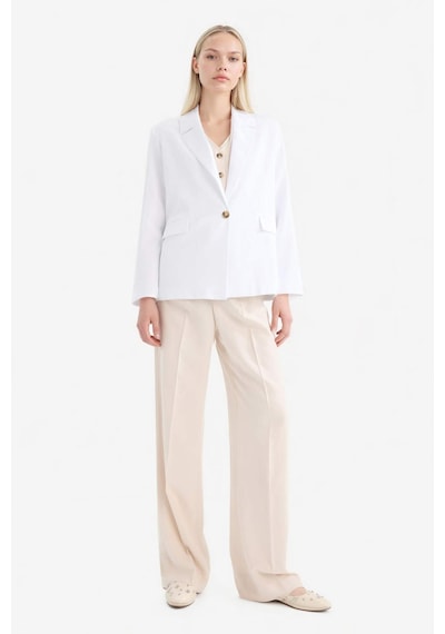 DeFacto Oversize Geniş Kalıp Keten Karışımlı Beyaz Blazer Ceket Z2536AZ25SPWT34 Beyaz