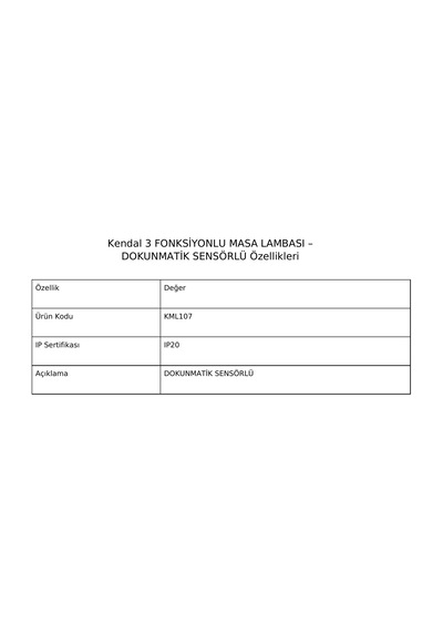Kendal 3 Fonksiyonlu Masa Lambası Dokunmatik Sensörlü - Beyaz Şeffaf