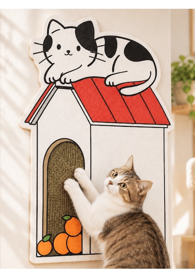 Beylini Dekoratif Kedi Tırmalama Halısı Yapışkanlı Duvar Tipi Baskılı Kedi Tırmalama Matı Mobilya Duvar Koruyucu