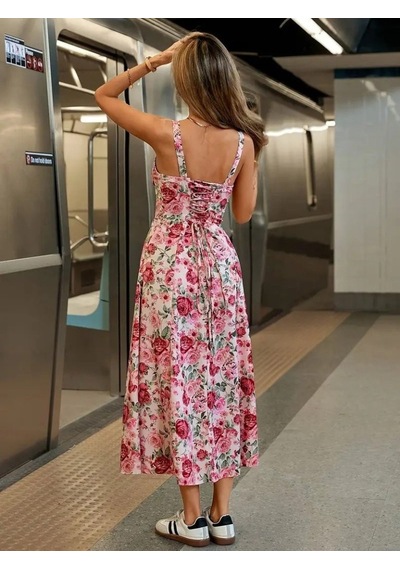 Efnaz Style Kadın Askılı Geniş V Yakalı Sırttan Bağlamalı Yırtmaçlı Süprem Elbise Pembe Efnaz Style Kadın Askılı Geniş V Yakalı Sırttan Bağlamalı Yırtmaçlı Süprem Elbise Pembe