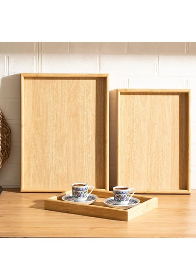 Tr 130105043 Ahşap Tepsi 3lü Set Çay Kahve Bambu Sunumu Tepsi Seti Diğer