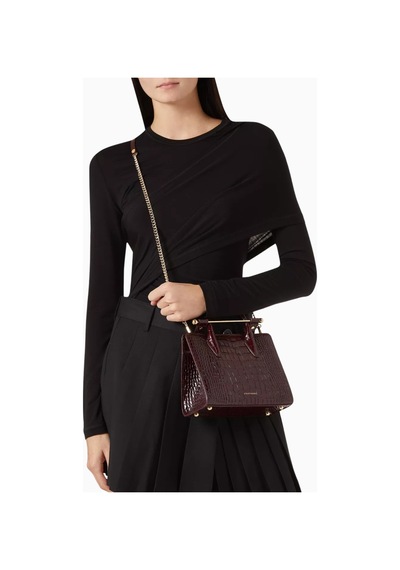Strathberry Mini Bordo Kroko Deri Lüks Tote Çanta, Zamansız Ve Şık Tasarım Omuz Çantası