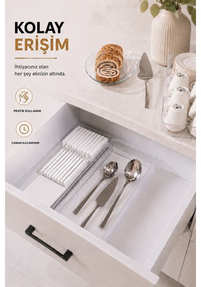 Çekmece İçi Bıçaklık Organizer Bölmeli Mutfak Düzenleyici Beyaz S-11029