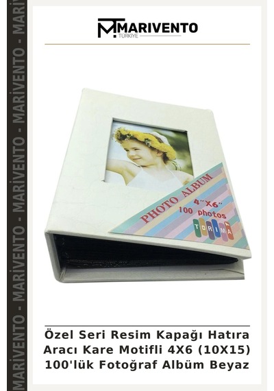 Özel Seri Resim Kapağı Hatıra Aracı Kare Motifli 4x6 10x15 100'lük Fotoğraf Albüm Beyaz