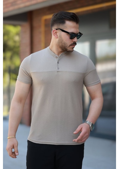 Suma Erkek Hakim Yakalı Kısa Kollu Pamuklu T-shirt Bej