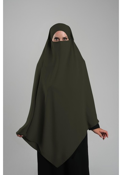 Hürrem Bone Haki Pratik Hazır Geçmeli Tesettür Eşarp Krep Bağcıklı Sufle Hijab 2313 09 Haki