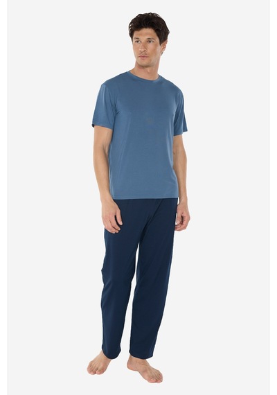 Malabadi Erkek Mavi Bisiklet Yaka Micro Modal Extra Yumuşak Yazlık Pijama Takımı 6030
