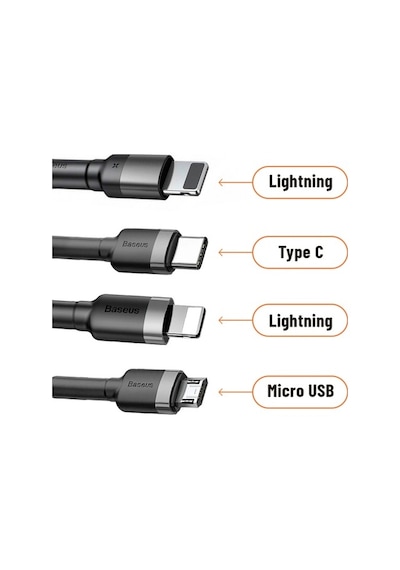 Baseus Cafule Lightning Micro Usb Type-C Telefon Şarj Kablosu