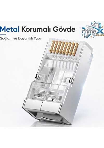 Primex Px-660m6 Cat6 Metal Rj45 Jack Utp Konnektör 100'lü Paket, Yeni Nesil Ağ Kablosu Ucu Ethernet