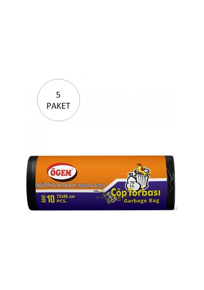 Endüstriyel Battal Boy Çöp Torbası 72 X 95 Cm 10 Lu Rulo X 5 Paket 50 Adet Siyah