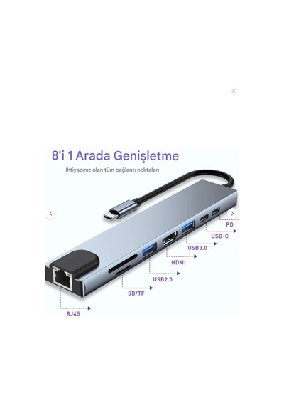 Macbook Pro Air Usb Type-c Hub Dönüştürücü Çevirici Çoklayıcı Usb Hdmı Micro Sd 8 Girişli-4961