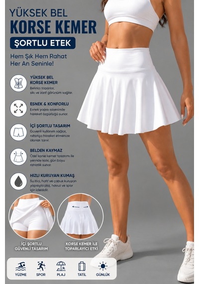 Mrmpro Kadın Ekru Mini Şortlu Etek Spor Volanlı Tasarım Esnek Kumaş, Toparlayıcı Beyaz Beyaz Mrmpro Kadın Ekru Mini Şortlu Etek Spor Volanlı Tasarım Esnek Kumaş, Toparlayıcı Beyaz Beyaz