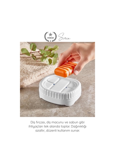 Banyoseti Setüstü Diş Fırçalık Sabunluk Plastik Bej Banyo Düzenleyici Organizer Diş Macunluk Aksesu Çok Renkli