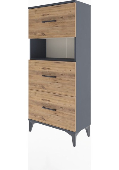 Arges Dolap Tek Raflı 3 Çekmeceli 60x30x134 Antrasit-çam Antrasit