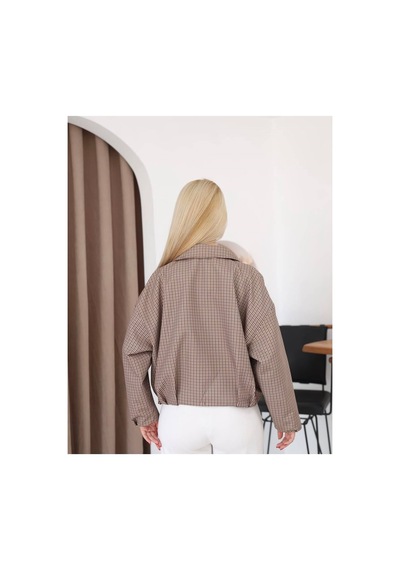 Moda Banuş Ekose Pile Detay Bomber Mevsimlik Ceket-oversıze Kahverengi